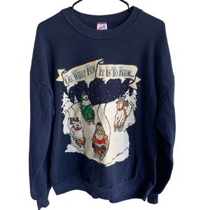 Vintage Christmas Sleigh Riding Crewneck Sweatshirt Adult XL 90s Holiday Sweater